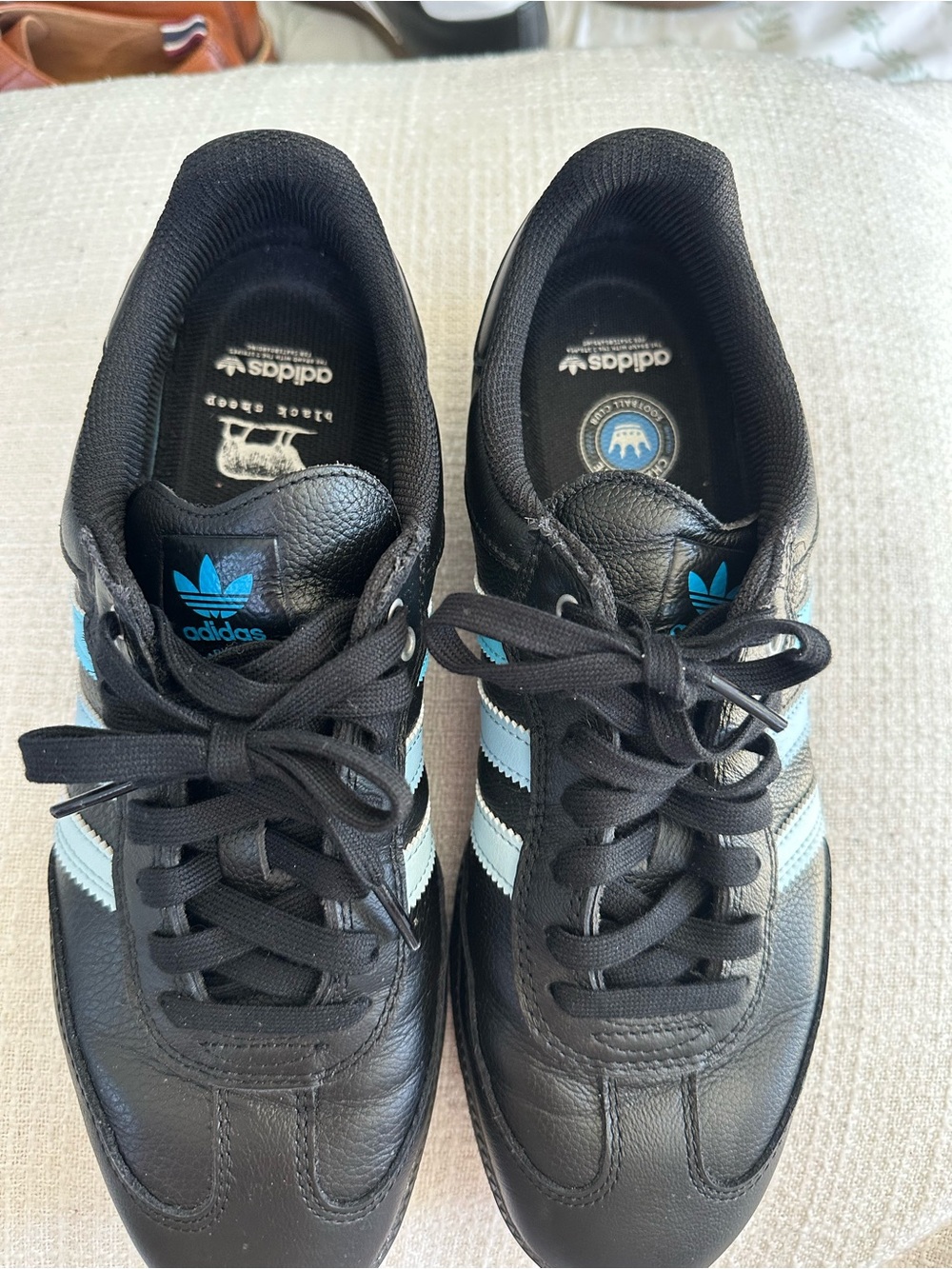 adidas Black Sneakers with Light Blue Stripes black sheep